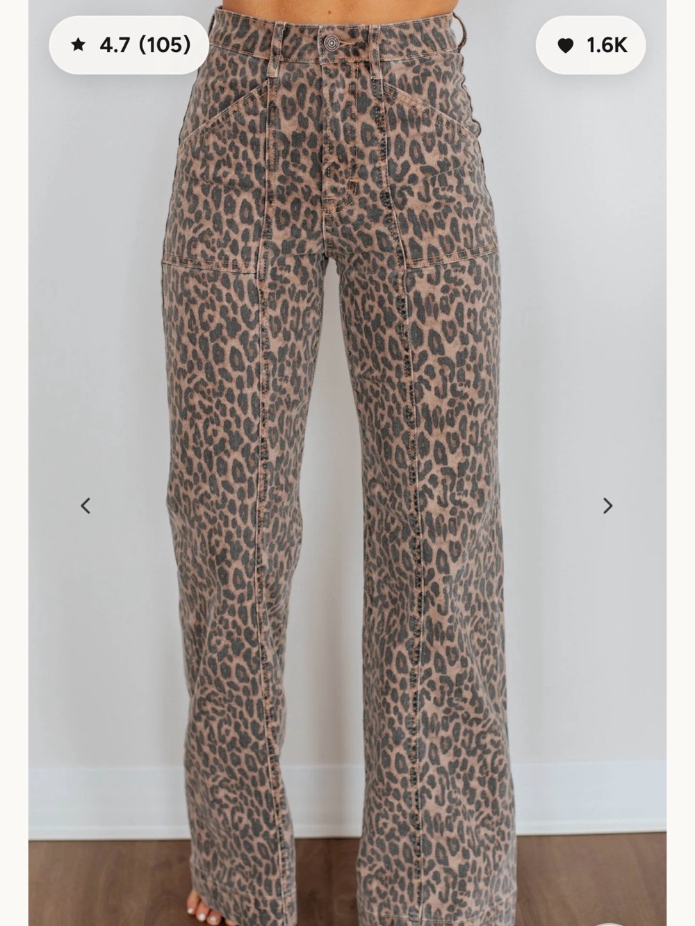 Leopard-Print Wide Leg Jeans in Taupe Brown